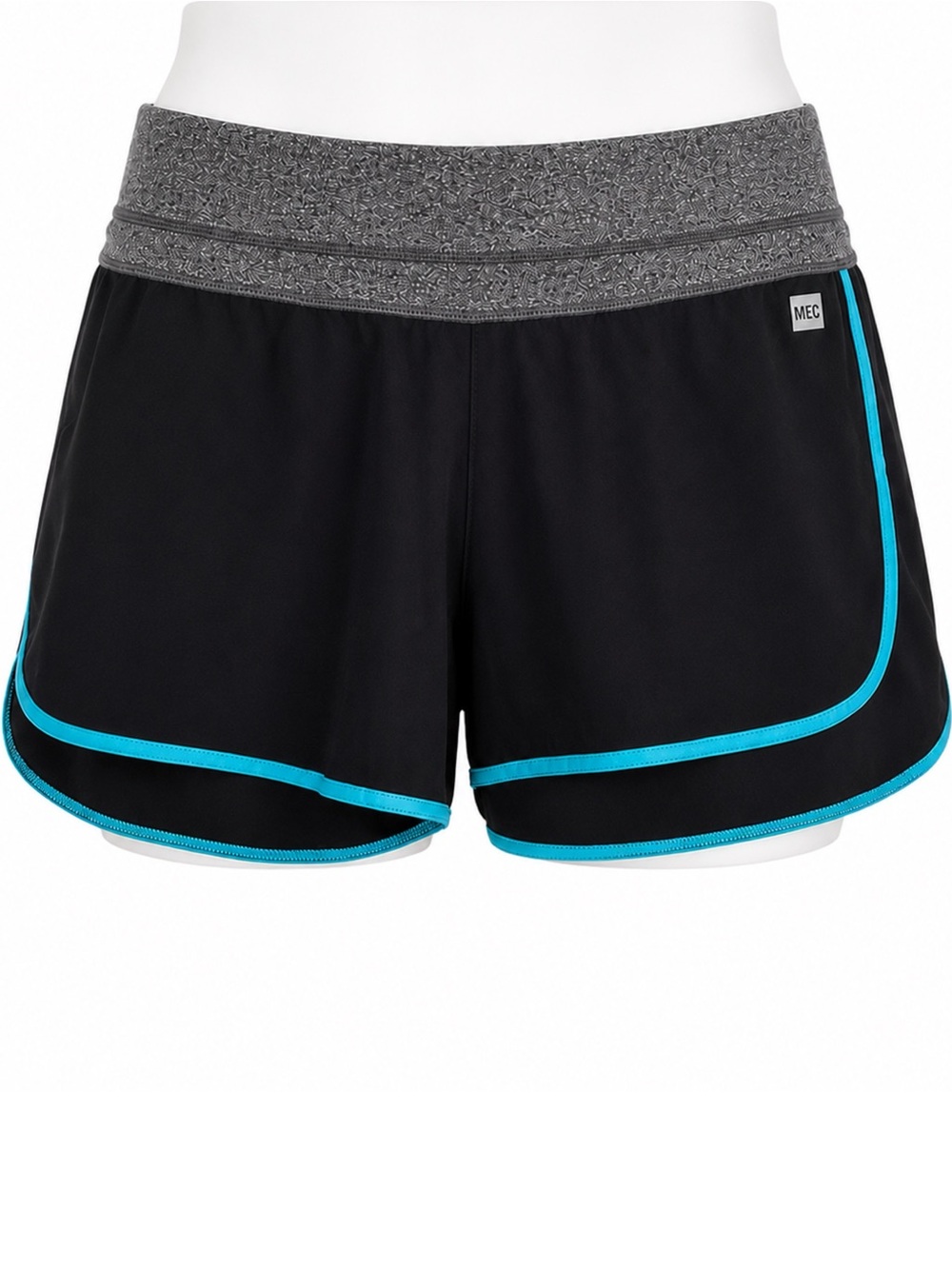 Size 8 MEC Women’s Slim‎ Fit Running Shorts Athletic Black Blue Trim Activewear